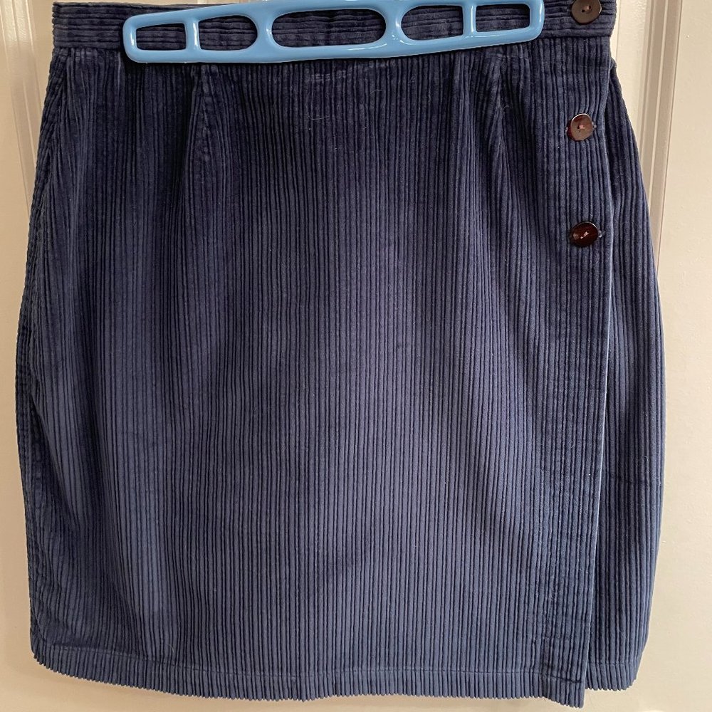 Wide-wale Corduroy Wrap Skirt, Navy size 14